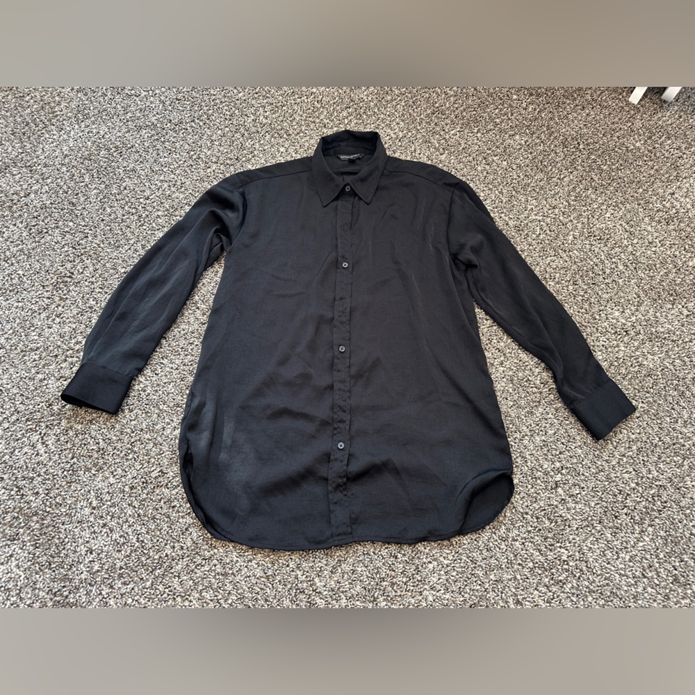 Banana Republic Women’s Silky Oversized Shirt Black Sz XS Long Sleeve Button Up